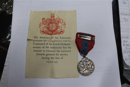 C O Young 2nd lieutenant RNVR for Faithful service and five WWII medals and ephemera